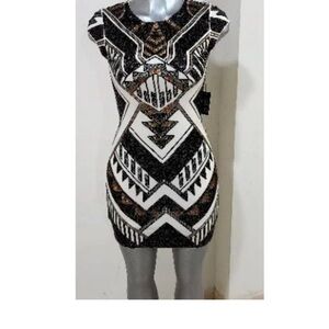 Express Black and White Bodycon Cap Sleeve Mini Dress